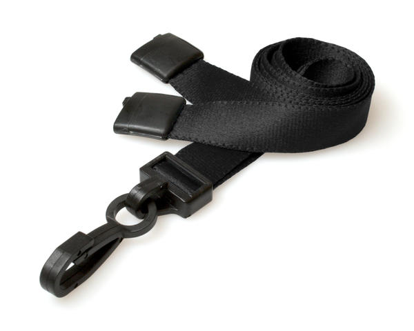 100 Pack 15mm Recycled Plain Black Lanyards with Plastic J Clip