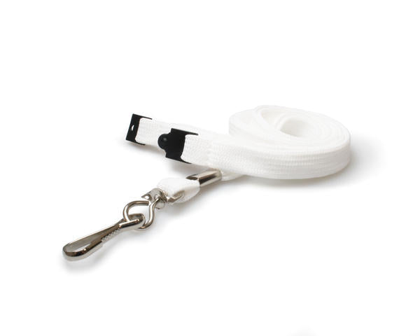 100 Pack 10mm White Tubular Breakaway Lanyards with Metal J-Clip