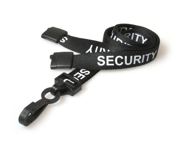 100 Pack 15mm Recycled Black Security Lanyards with Plastic J Clip