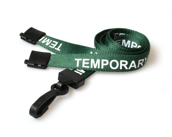 100 Pack 15mm Recycled Green Temporary Lanyards with Plastic J Clip