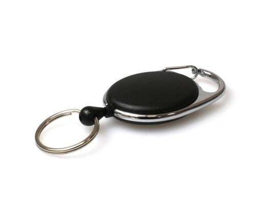 Black Solid Carabiner Card Reels with Key Rings (Pack of 50)