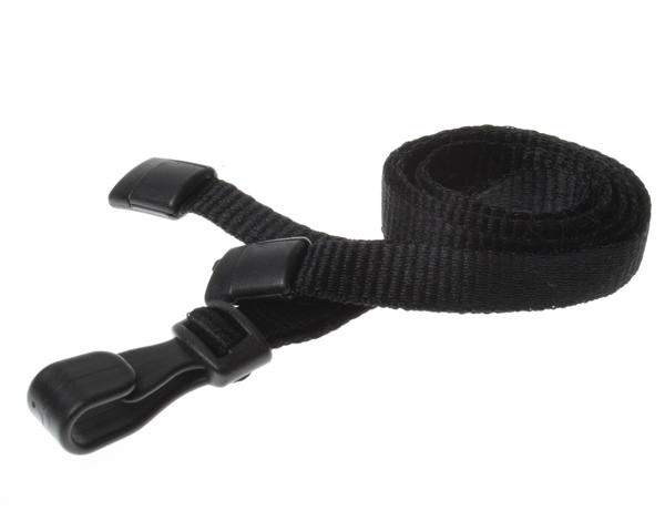 100 Pack 10mm Recycled Plain Black Lanyards with Plastic J Clip