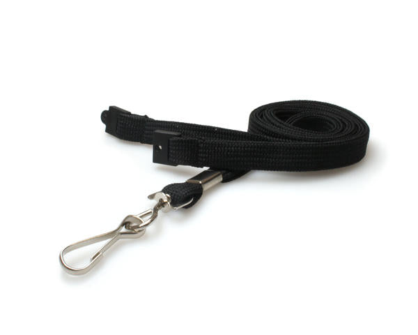 100 Pack 10mm Black Tubular Breakaway Lanyards with Metal J-Clip