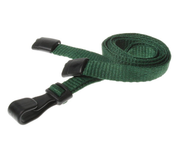 100 Pack 10mm Recycled Plain Dark Green Lanyards with Plastic J Clip