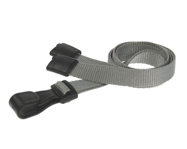 100 Pack 10mm Recycled Plain Grey Lanyards with Plastic J Clip