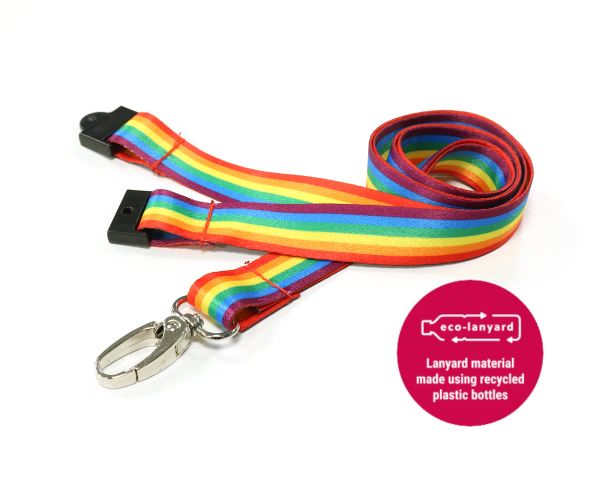 100 Pack 15mm Recycled Rainbow Lanyards with Metal Lobster Clip