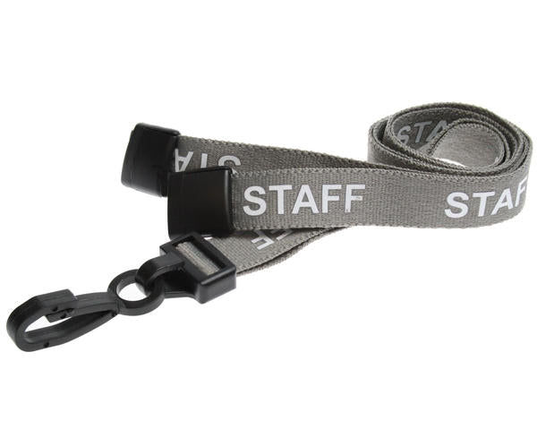 100 Pack 15mm Recycled Grey Staff Lanyards with Plastic J Clip