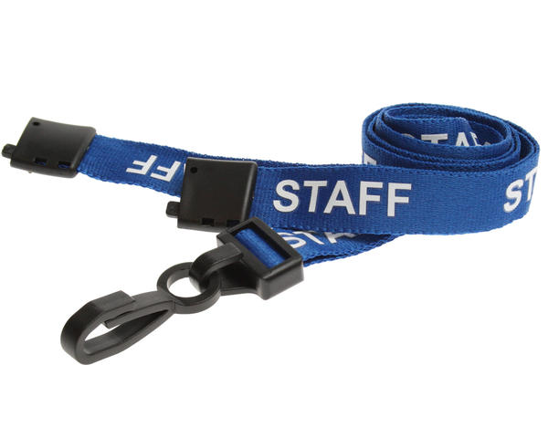 100 Pack 15mm Recycled Blue Staff Lanyards with Breakaway and Plastic J Clip