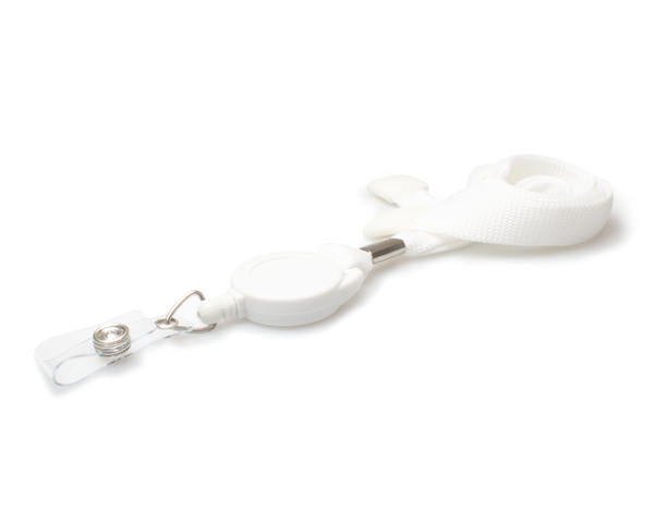 50 Pack 16mm White Tubular Flexiweave Breakaway Lanyards with attached Mini Yoyo Card Reel & Clear Vinyl Strap