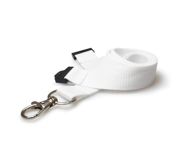 100 Pack 20mm Recycled White Lanyards with Flat Breakaway and Metal Trigger Clip