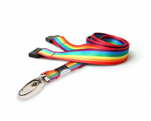 100 Pack 15mm Recycled Rainbow Lanyards with Metal Lobster Clip