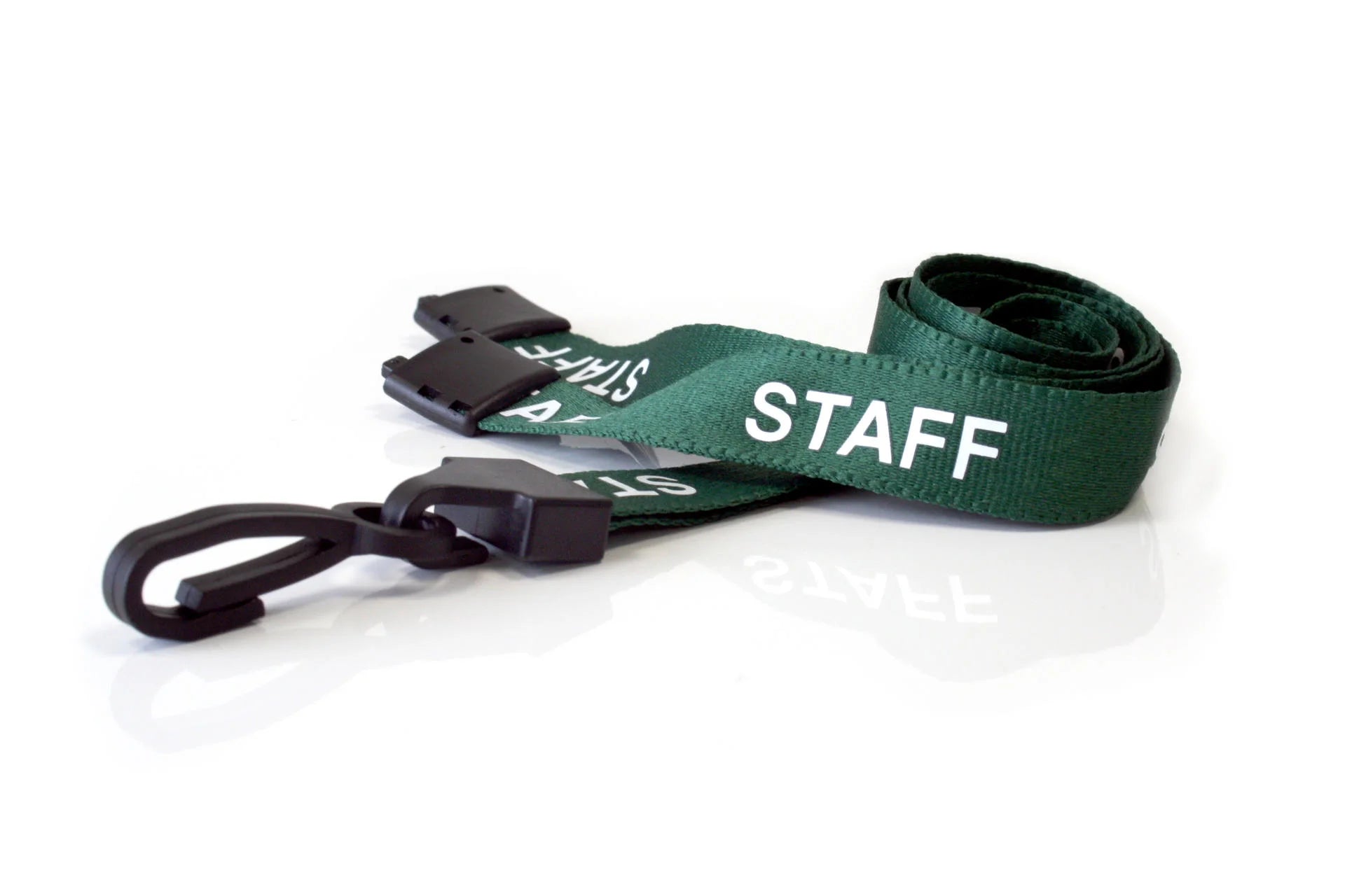 100 Pack 15mm Recycled Green Staff Lanyards with Plastic J Clip