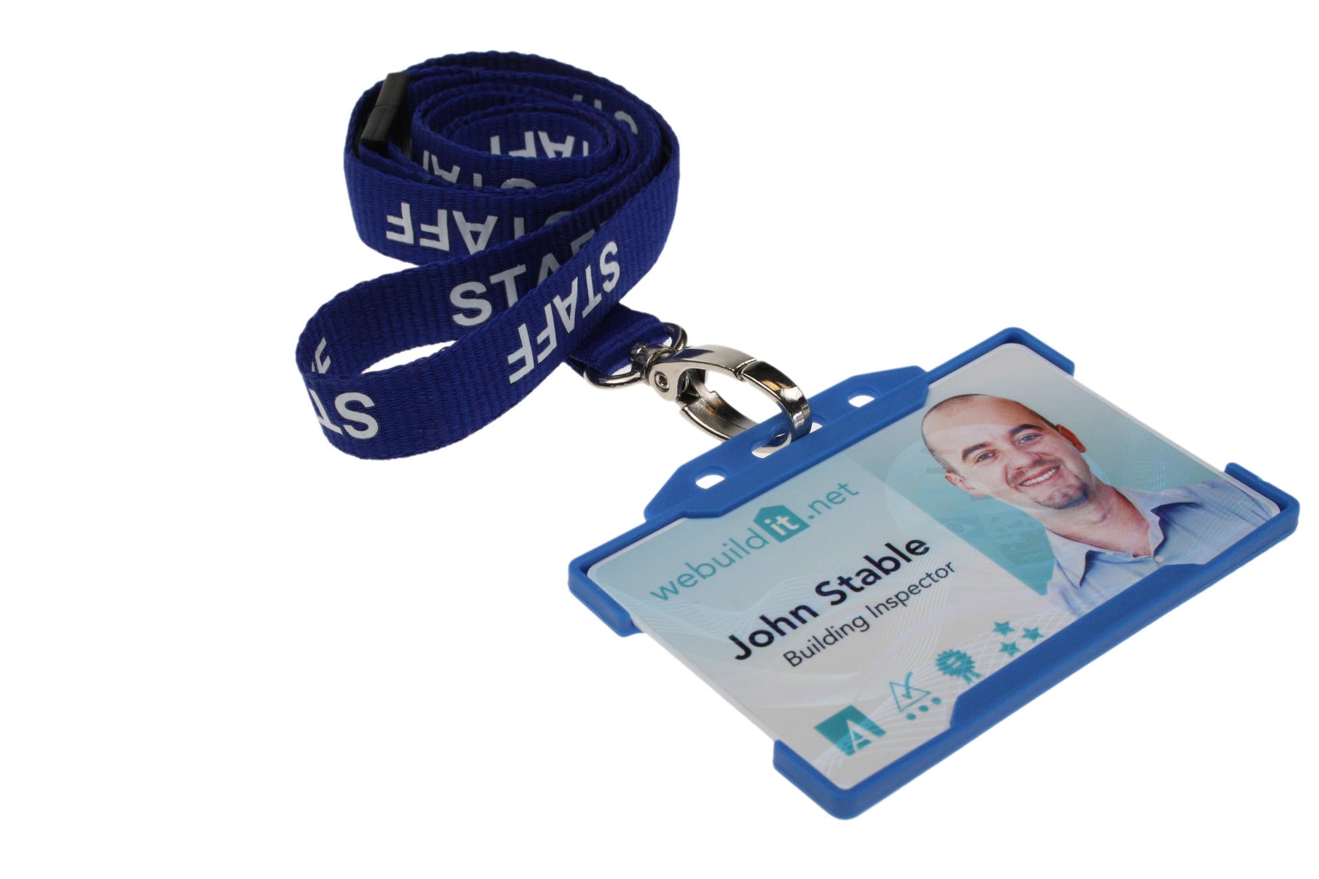 100 Pack 15mm Recycled Royal Blue Staff Lanyards with Metal Lobster Clip