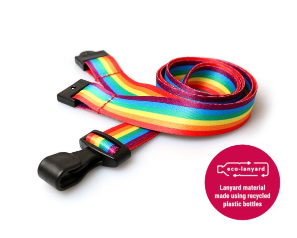 15mm Recycled Rainbow Lanyards with Plastic J-Clip (Pack of 100)