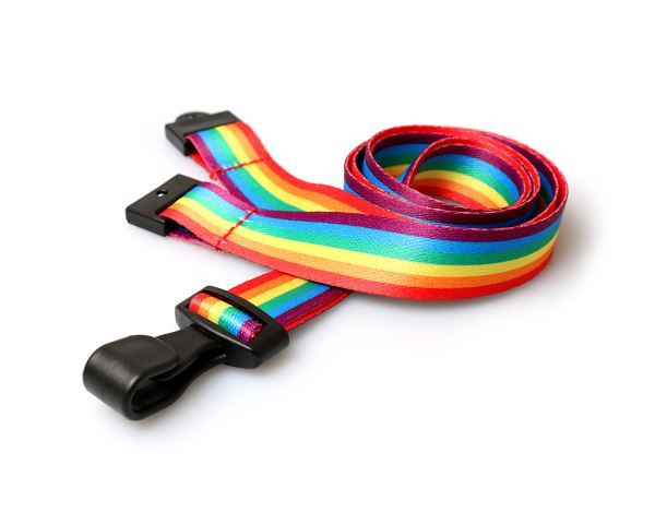 15mm Recycled Rainbow Lanyards with Plastic J-Clip (Pack of 100)