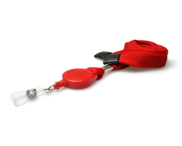 16mm Red Tubular Flexiweave Breakaway Lanyards with attached Mini Yoyo Card Reel &amp; Clear Vinyl Strap (Pack of 50)