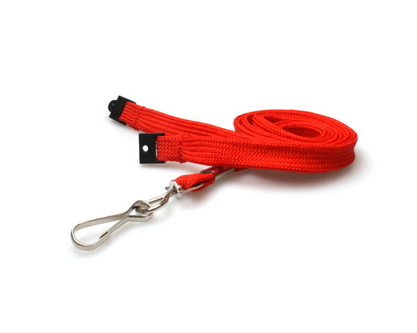 10mm Red Tubular Breakaway Lanyards with Metal J-Clip (Pack of 100)