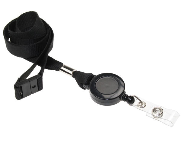 15mm Recycled Plain Black Lanyards with Card Reels (Pack of 50)