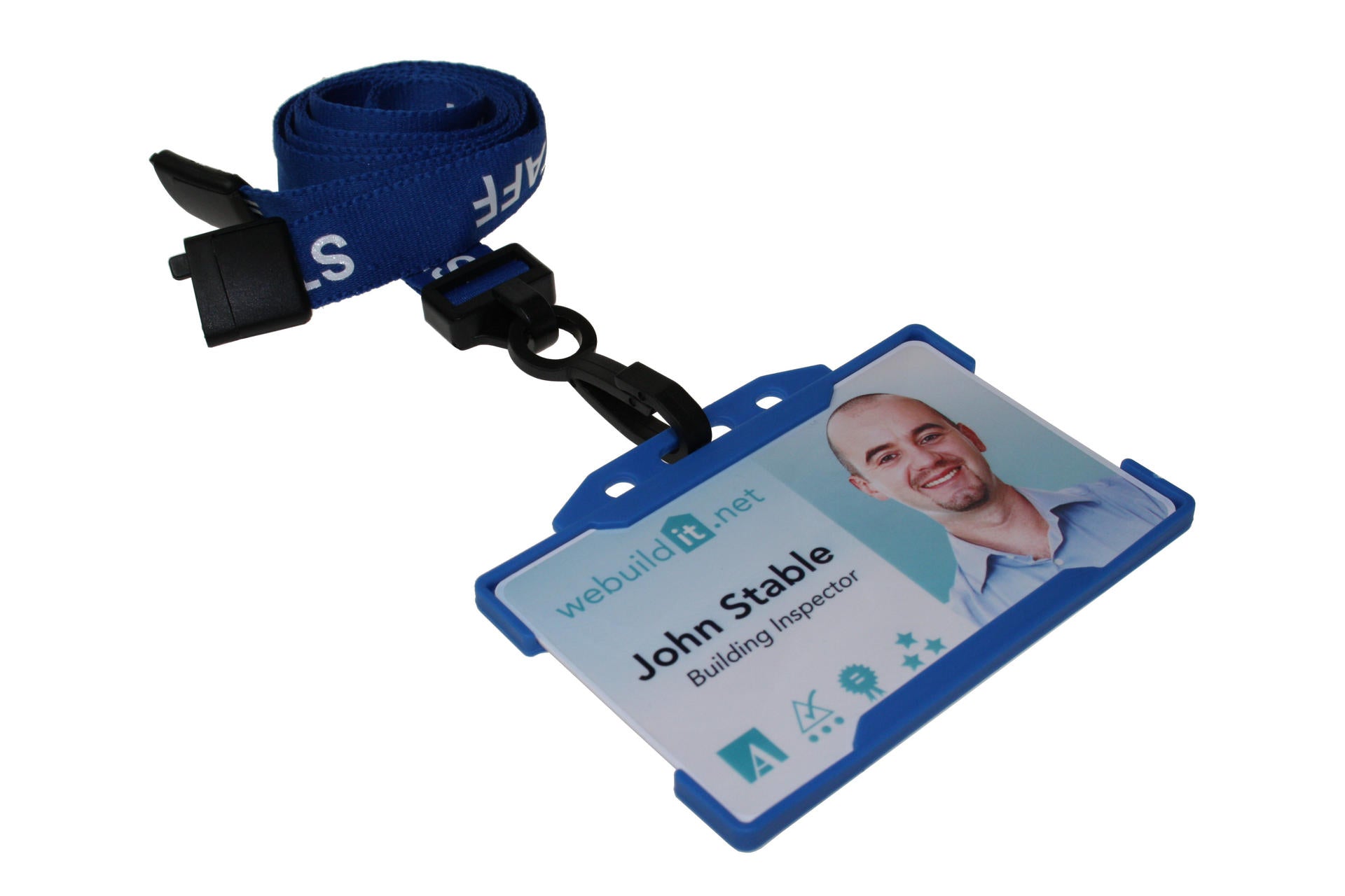 15mm Recycled Blue Staff Lanyards with Breakaway and Plastic J Clip (Pack of 100)