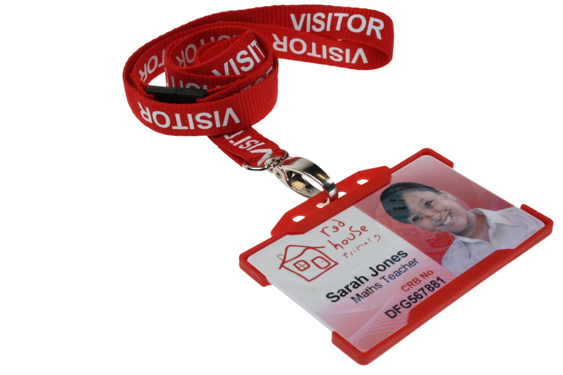 15mm Recycled Red Visitor Lanyards with Breakaway and Metal Lobster Clip (Pack of 100)